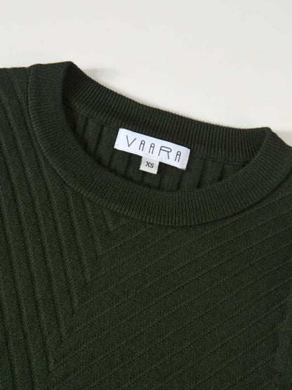 V Ribbed Sweater - Green