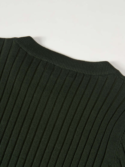 V Ribbed Sweater - Green