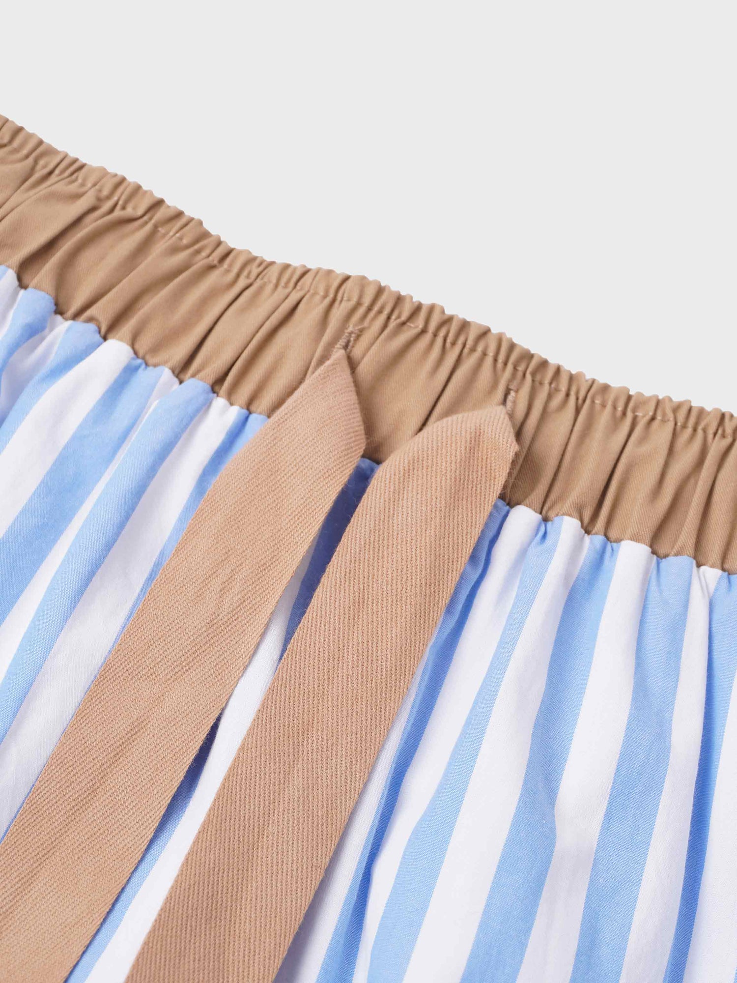 Drawstring Striped Cotton Skirt-Light Blue