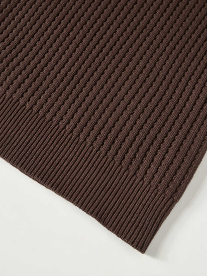 High V Waffle Sweater - Brown/ Light Blue