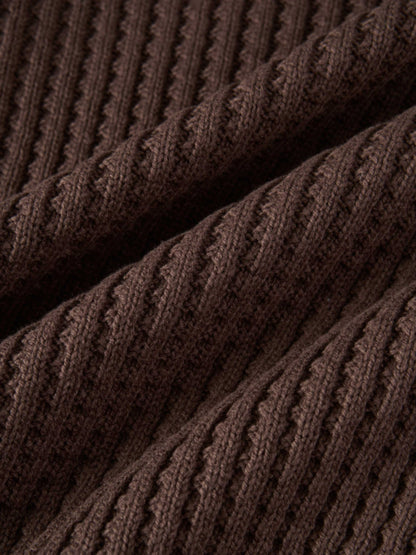 High V Waffle Sweater - Brown/ Light Blue