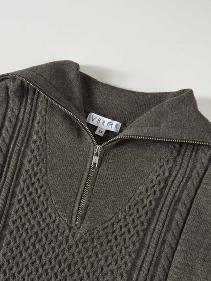 Half Zip Mixed Cable Sweater - Grey