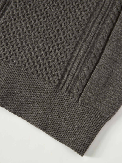 Half Zip Mixed Cable Sweater - Grey