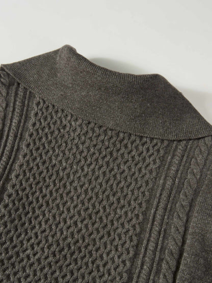 Half Zip Mixed Cable Sweater - Grey
