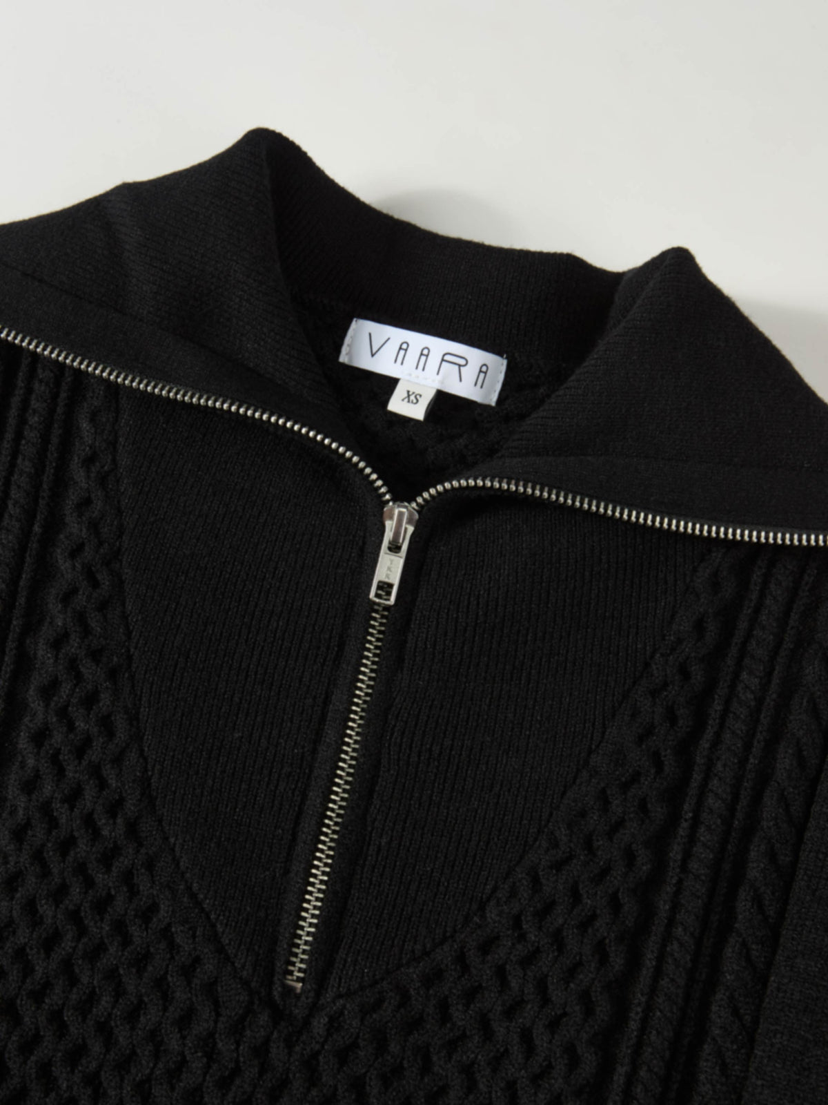 Half Zip Mixed Cable Sweater - Black