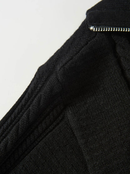 Half Zip Mixed Cable Sweater - Black
