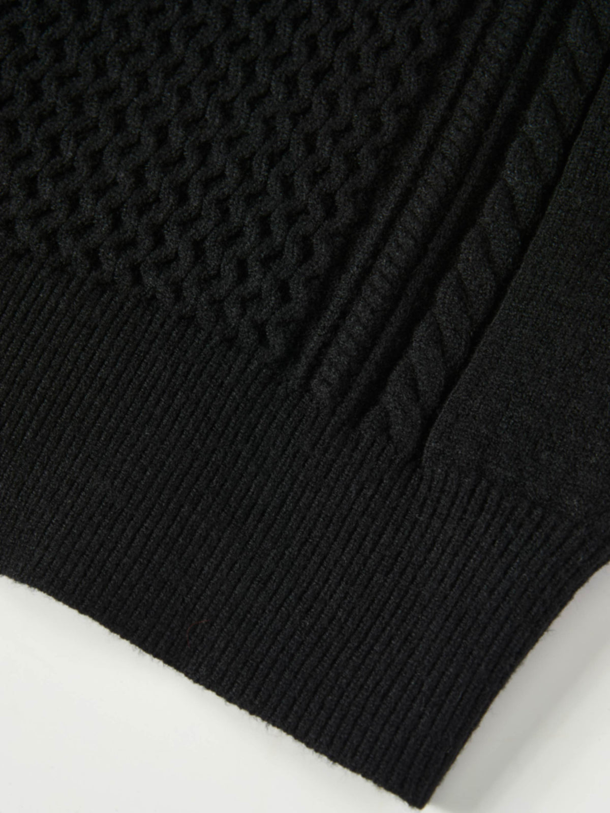Half Zip Mixed Cable Sweater - Black
