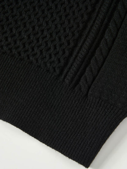 Half Zip Mixed Cable Sweater - Black