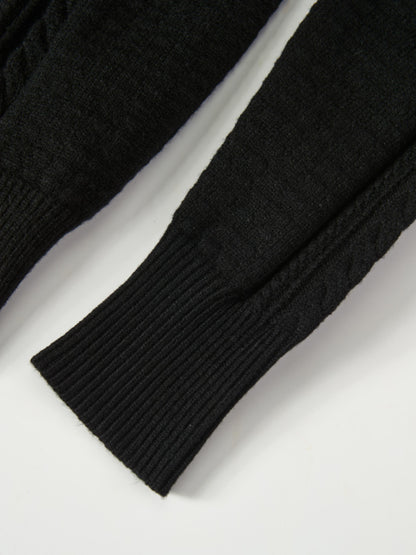 Half Zip Mixed Cable Sweater - Black
