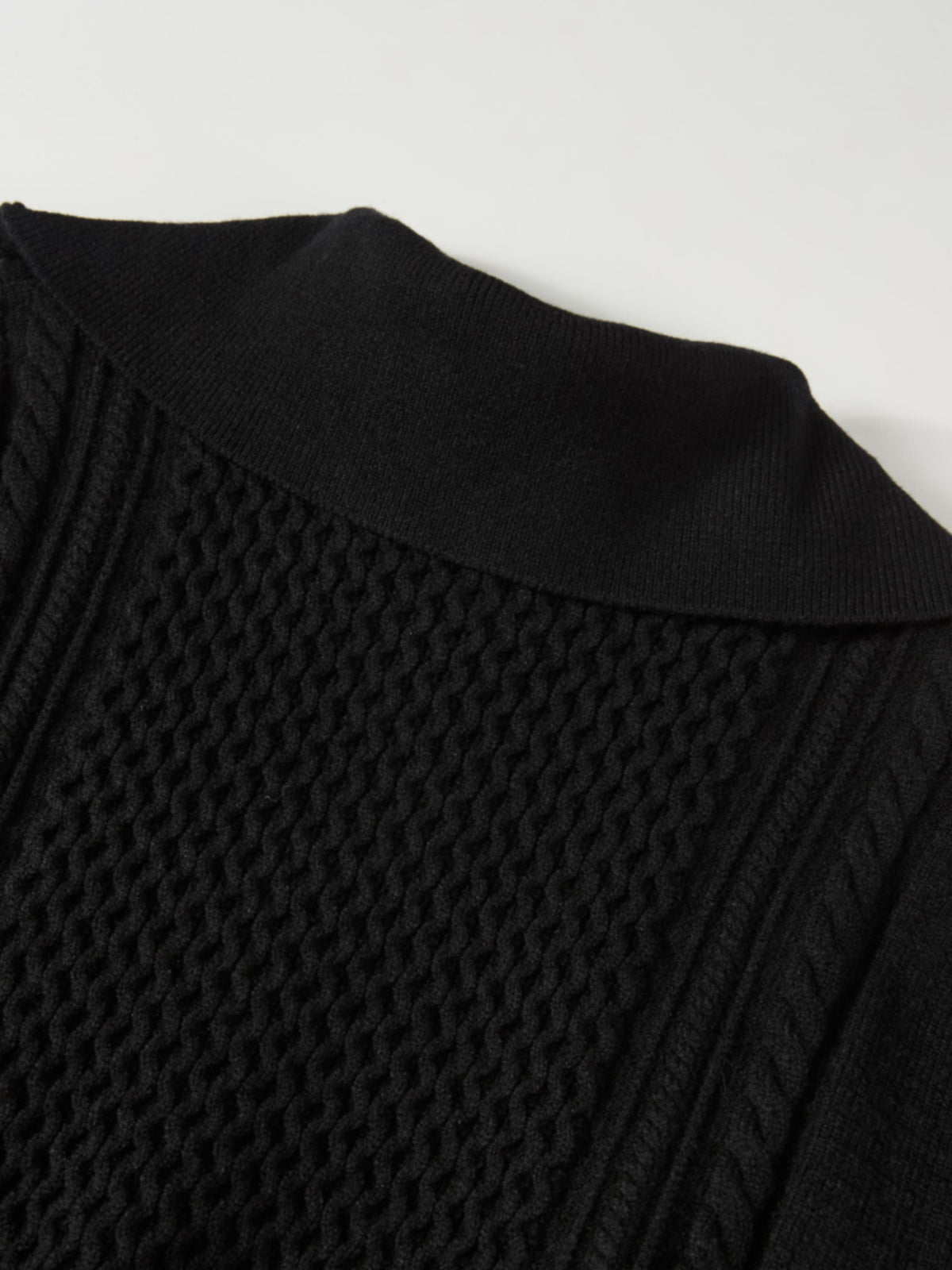Half Zip Mixed Cable Sweater - Black
