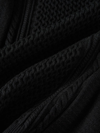 Half Zip Mixed Cable Sweater - Black