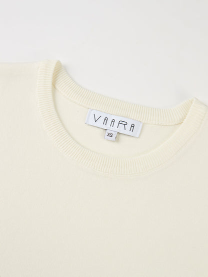 Sleeveless Crew Neck Silk Knit Top - Cream
