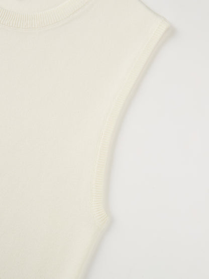 Sleeveless Crew Neck Silk Knit Top - Cream