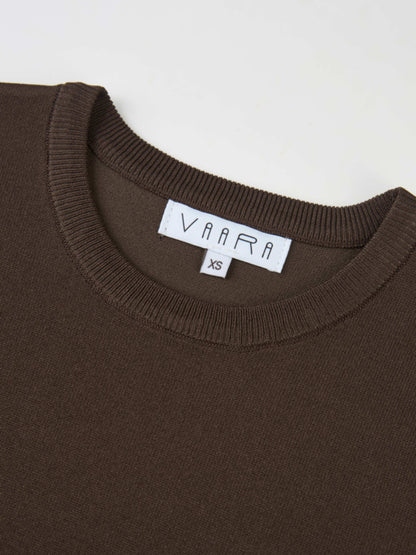 Sleeveless Crew Neck Silk Knit Top - Brown