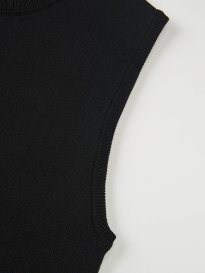 Sleeveless Crew Neck Silk Knit Top - Black