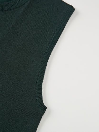 Sleeveless Crew Neck Silk Knit Top - Emerald Green