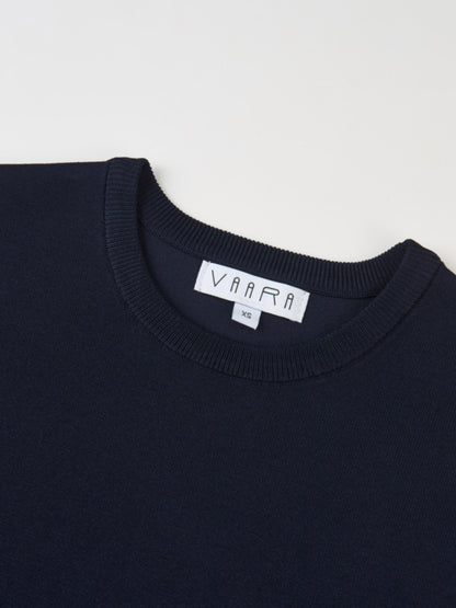 Sleeveless Crew Neck Silk Knit Top - Navy