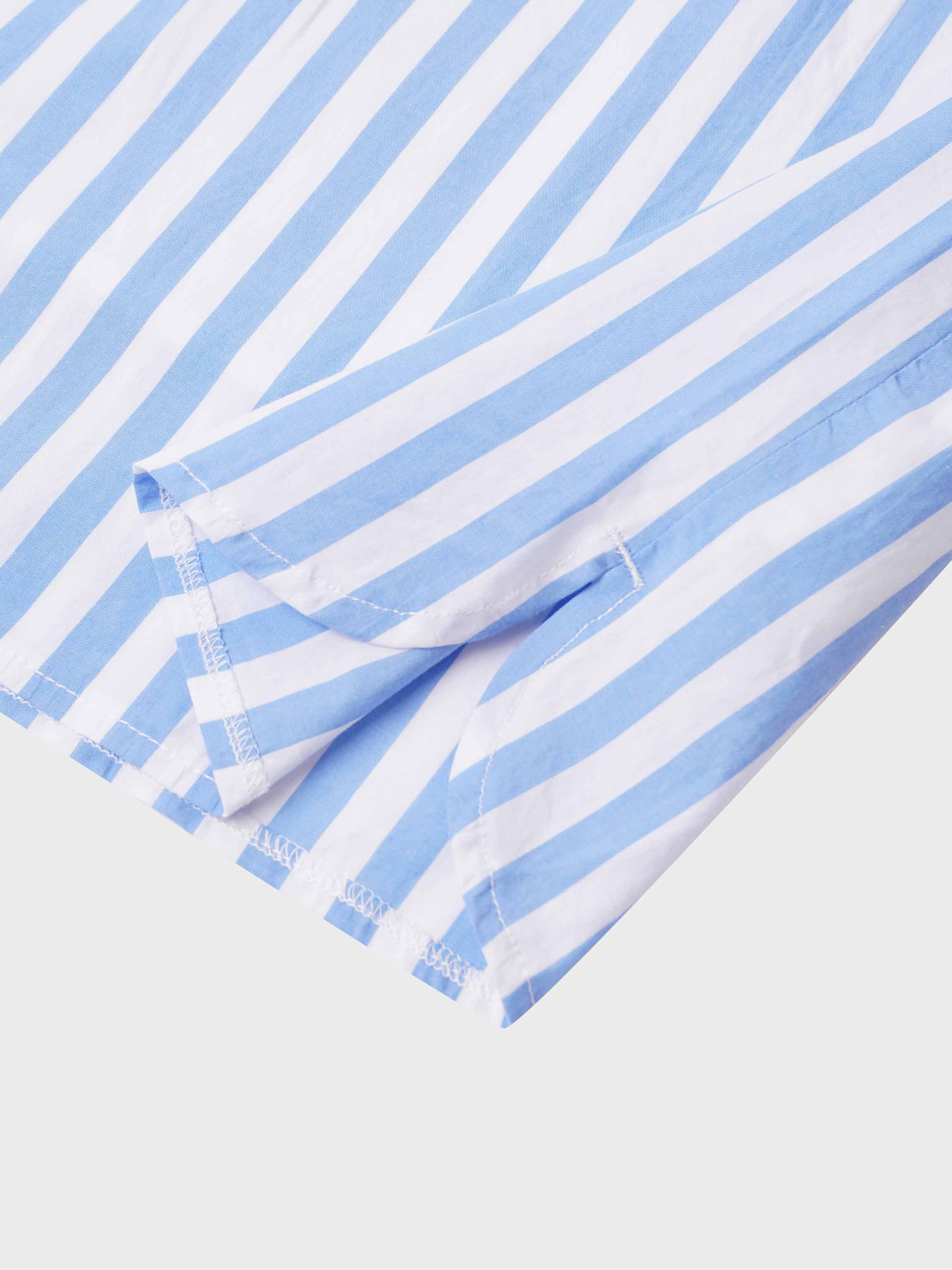 Drawstring Striped Cotton Skirt-Light Blue