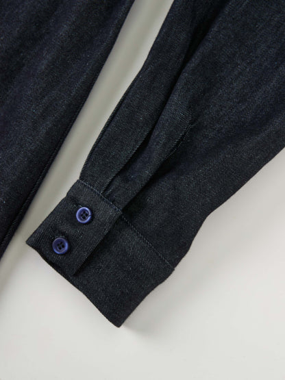Knit Pocket Denim Dress - Blue