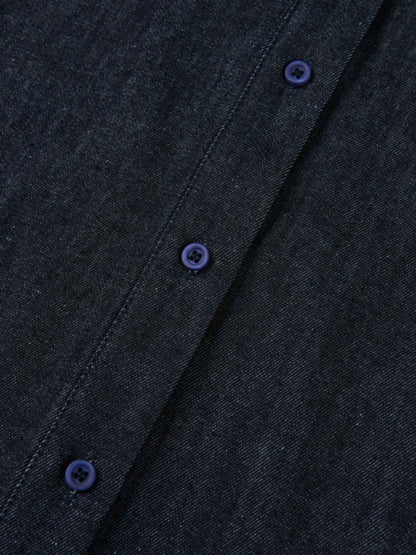 Knit Pocket Denim Dress - Blue