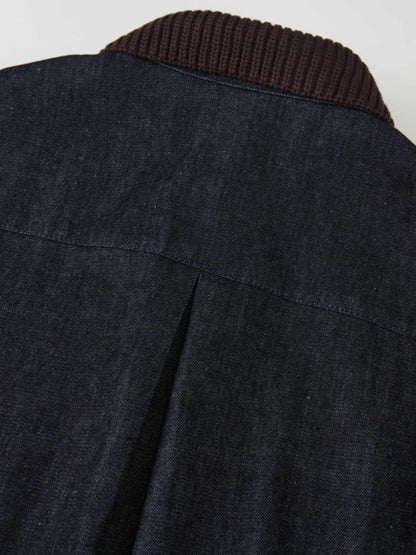 Knit Pocket Denim Dress - Blue