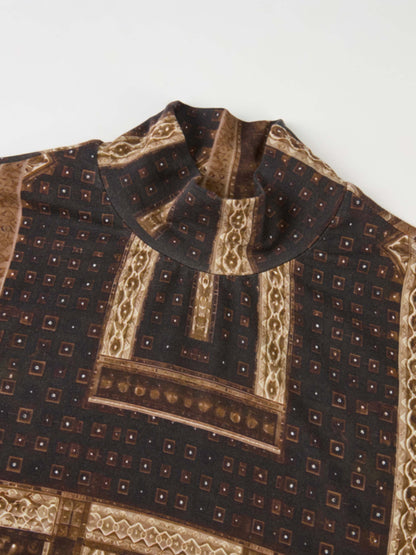 Printed Modal Turtleneck - Brown Mosaic