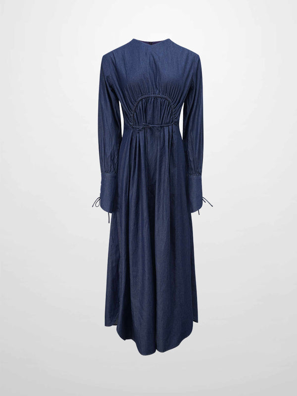 High Waist Drawstring Maternity Dress-Dark Denim
