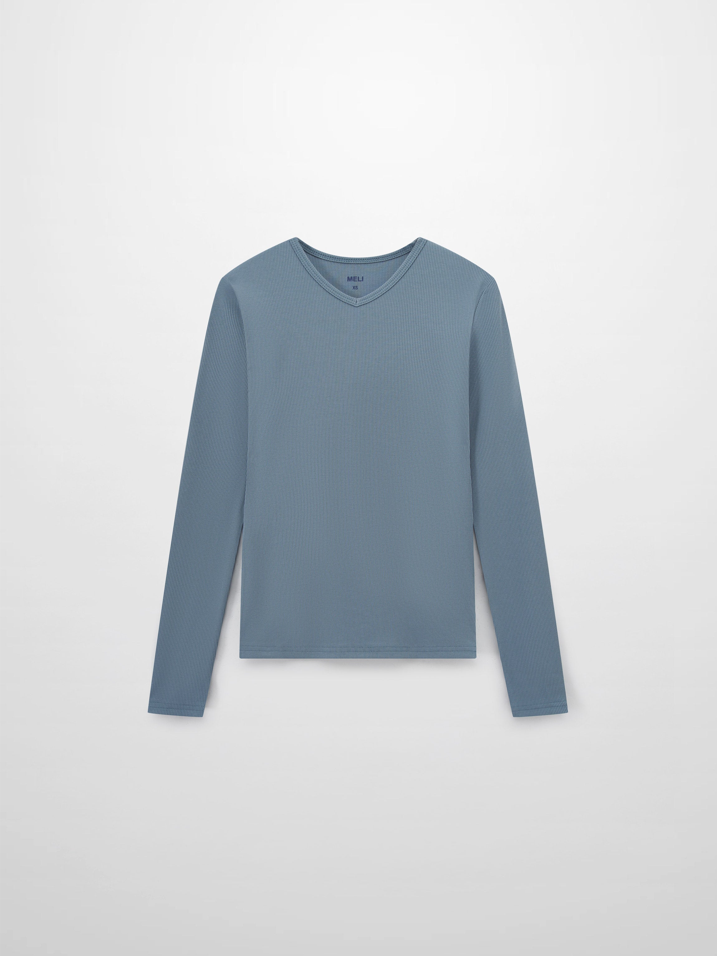 Soft Ribbed High V Tee-Dusty Blue