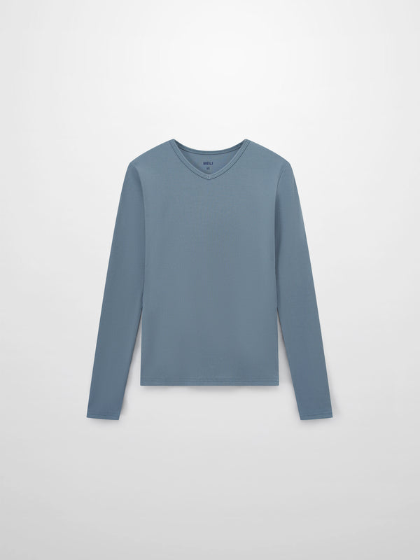 Soft Ribbed High V Tee-Dusty Blue