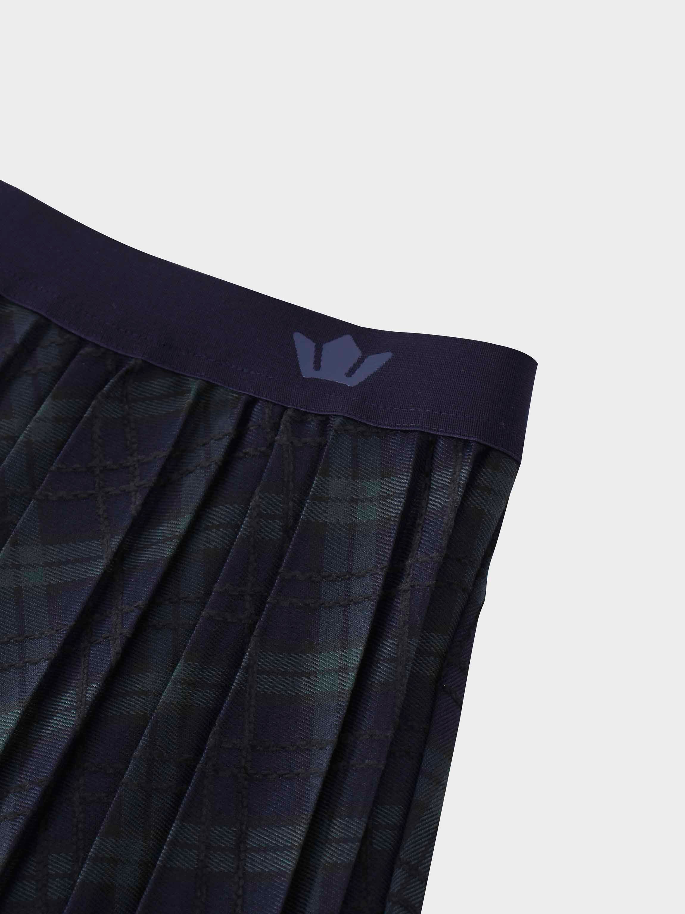 Pleated Plaid Skirt-Green/Blue