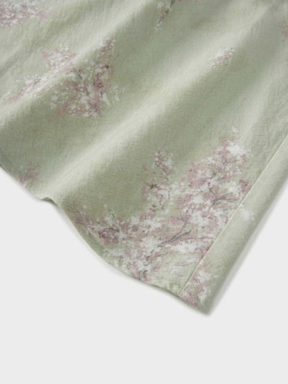 Printed Linen Blend Slip Skirt-Soft Floral
