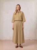 Elastic Waist Gathered Skirt-Sand