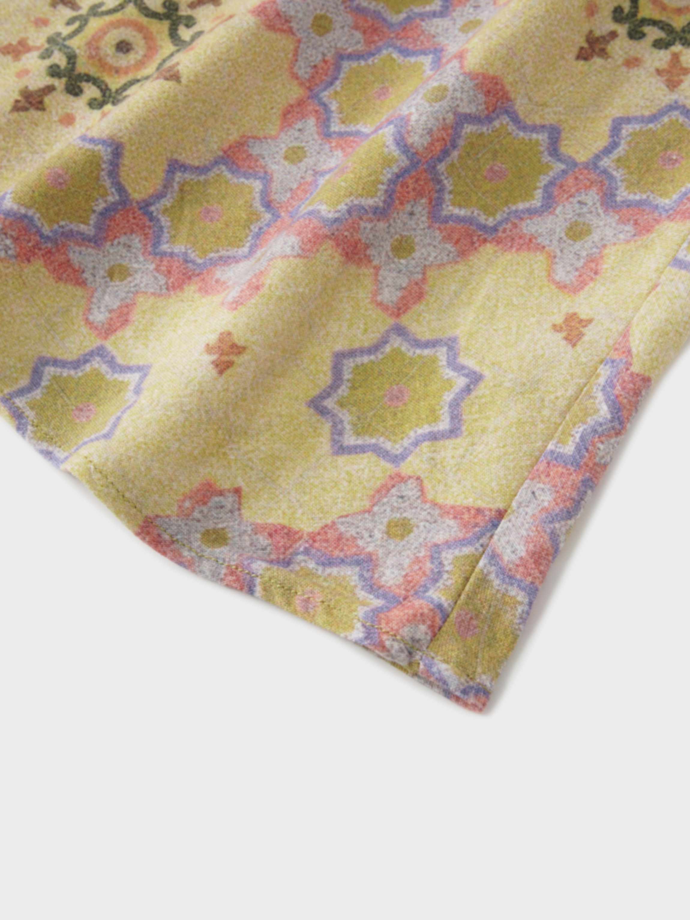 Printed Linen Blend Slip Skirt-Geometric
