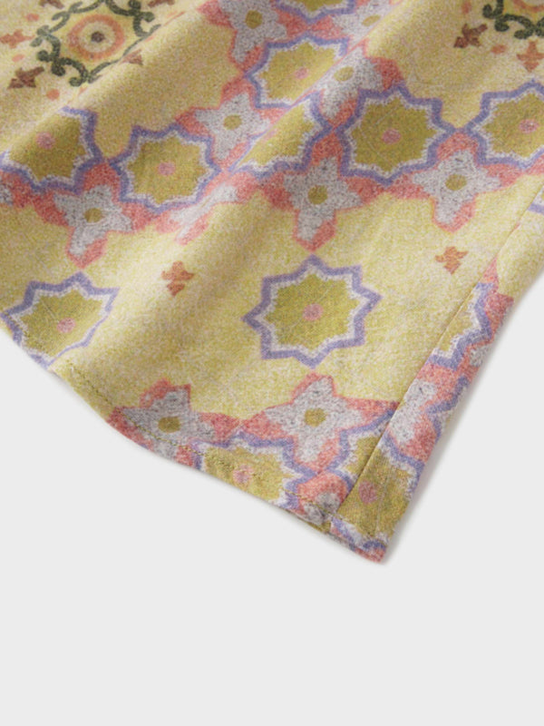 Printed Linen Blend Slip Skirt-Geometric