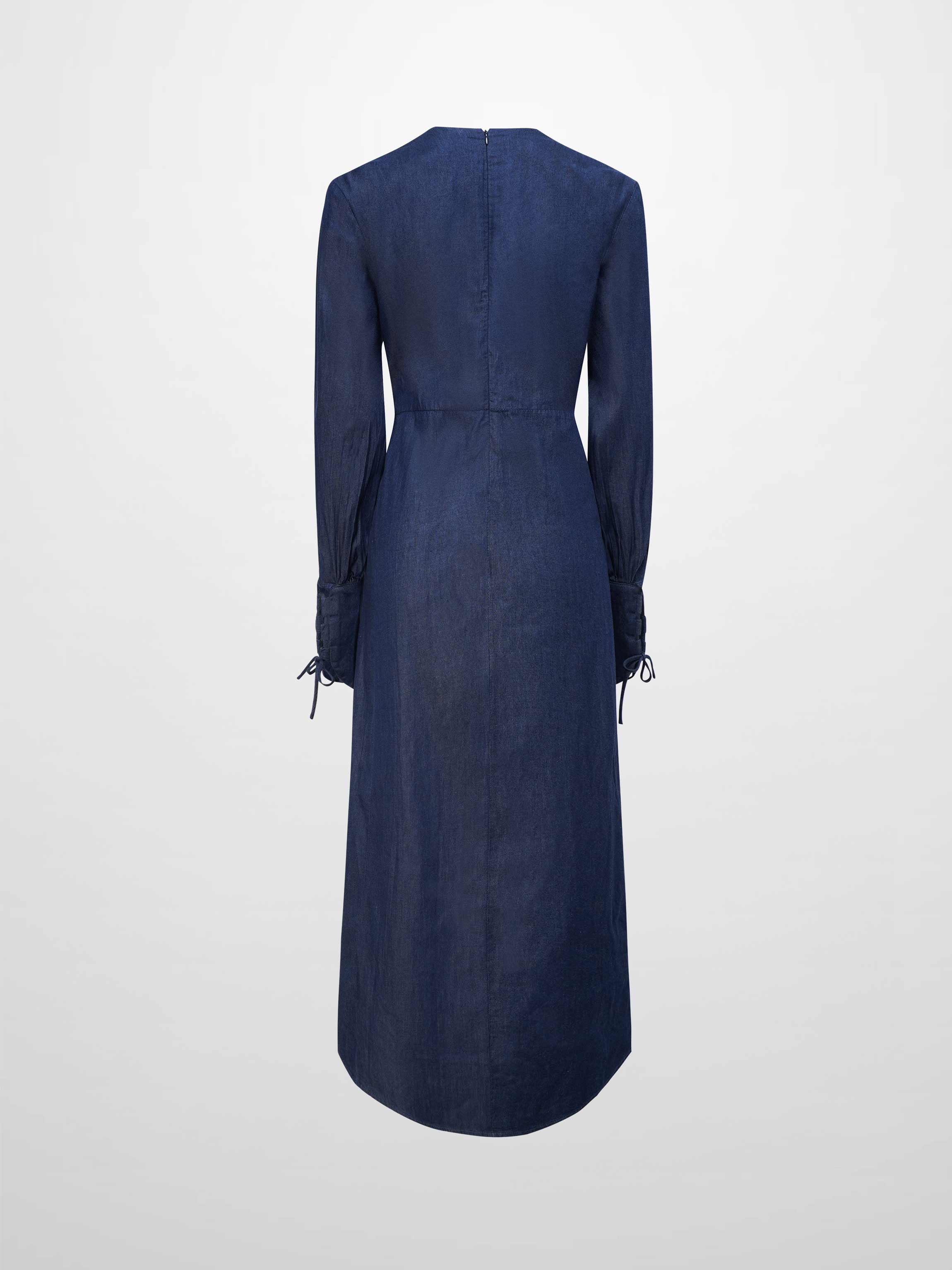 High Waist Drawstring Maternity Dress-Dark Denim