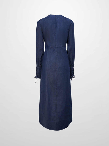 High Waist Drawstring Maternity Dress-Dark Denim
