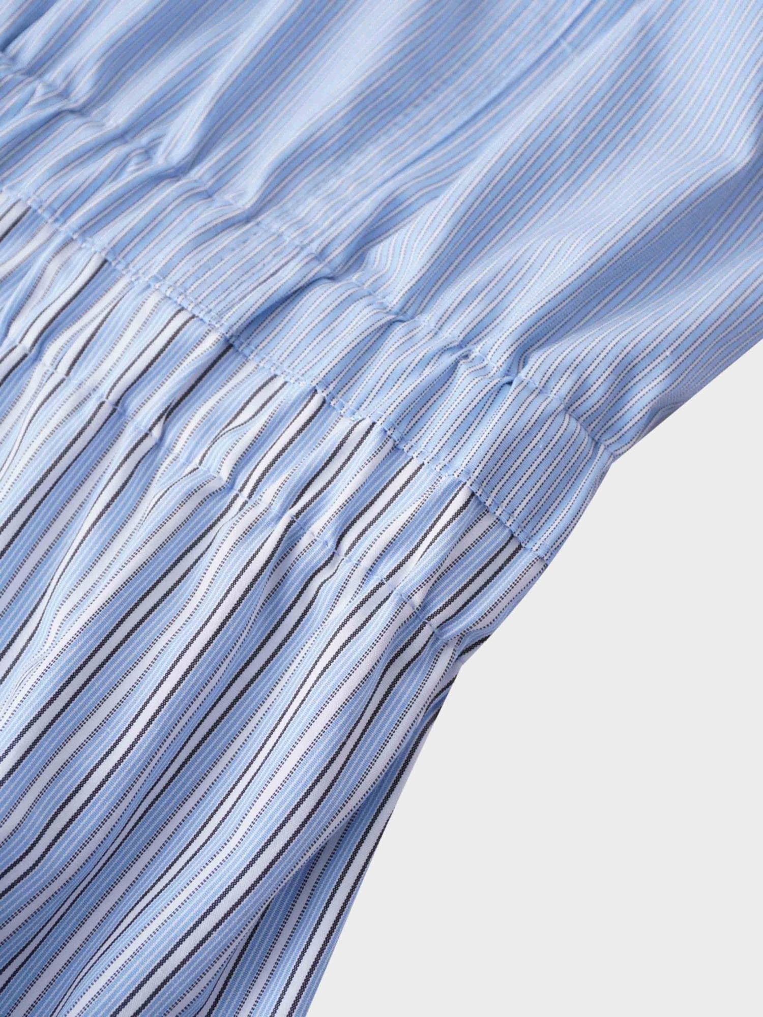 Mix Stripe Elastic Waist Dress-Blue Pinstripe