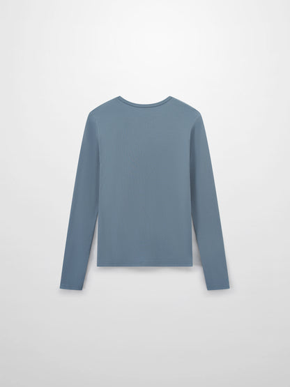 Soft Ribbed High V Tee-Dusty Blue