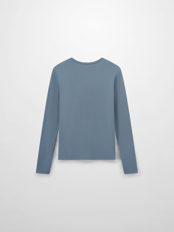 Soft Ribbed High V Tee-Dusty Blue
