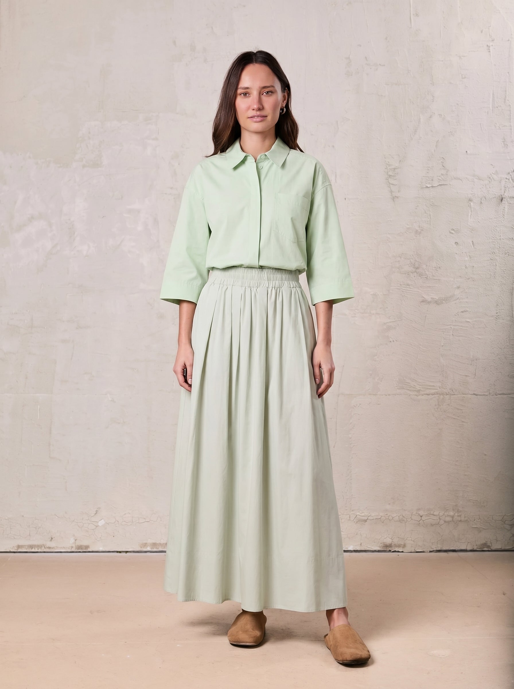 Elastic Waist Gathered Skirt-Mint