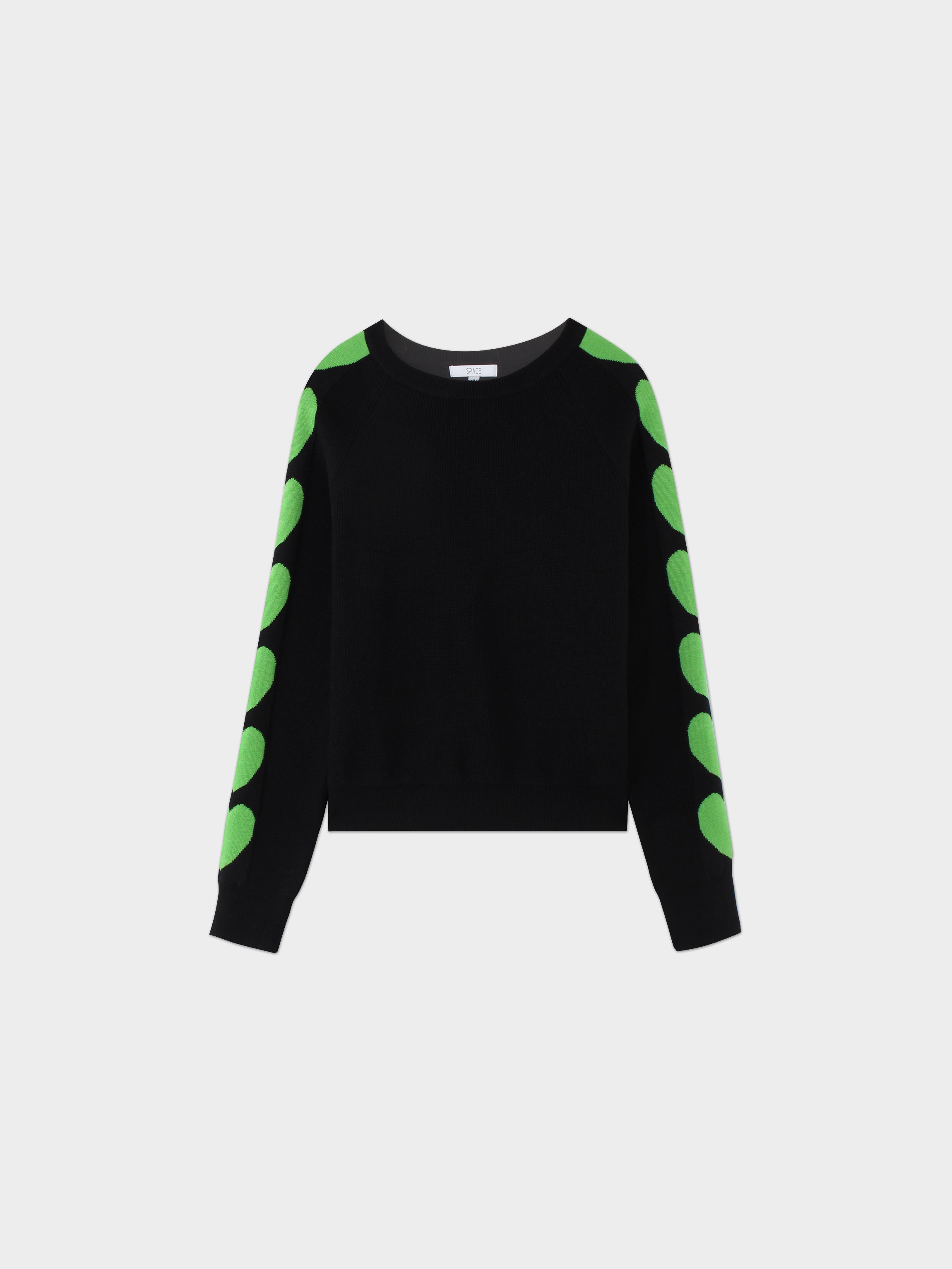 Heart Sleeve Sweater-Black/Lime Green