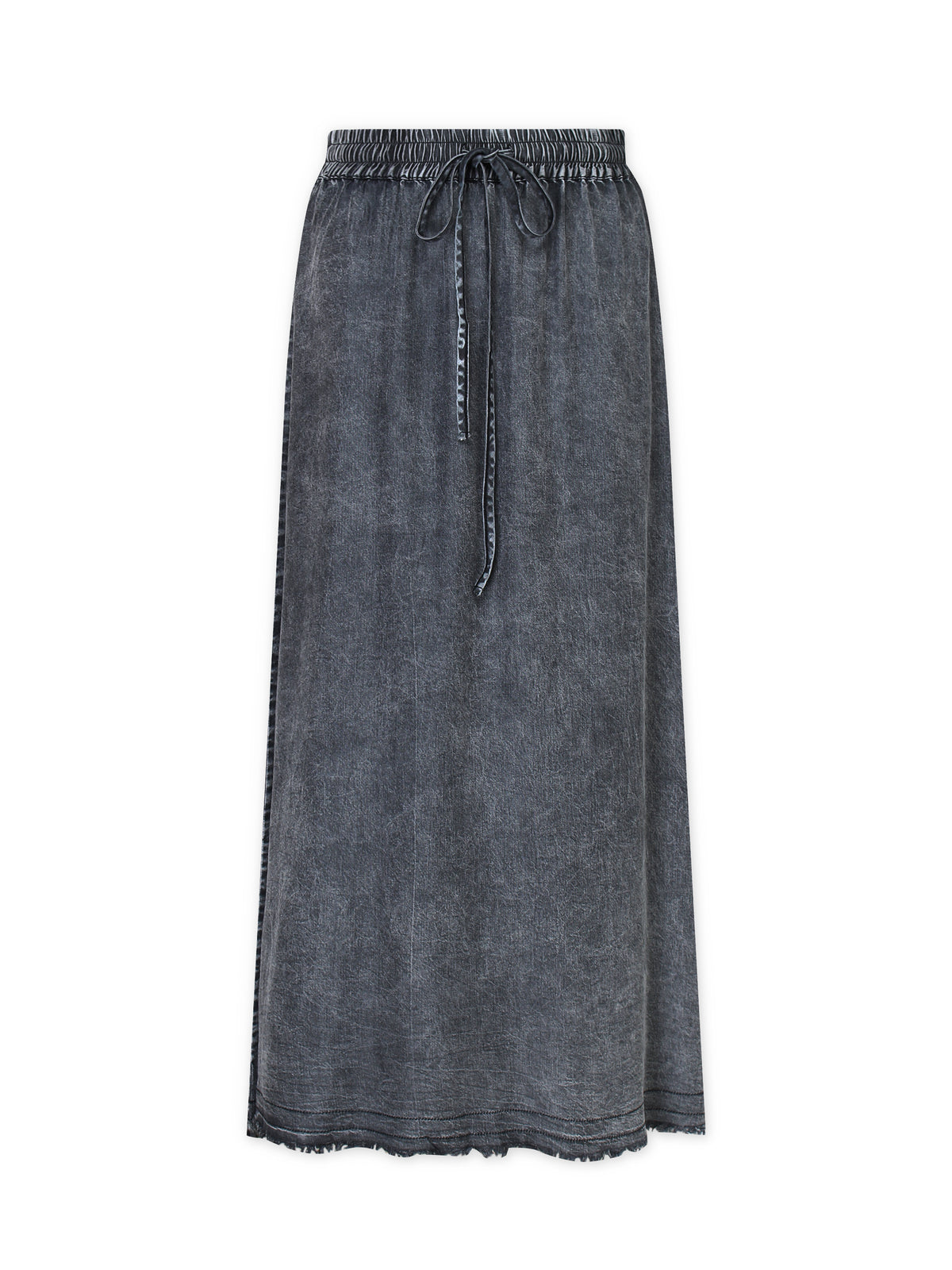 Washed Drawstring Denim Skirt-Black