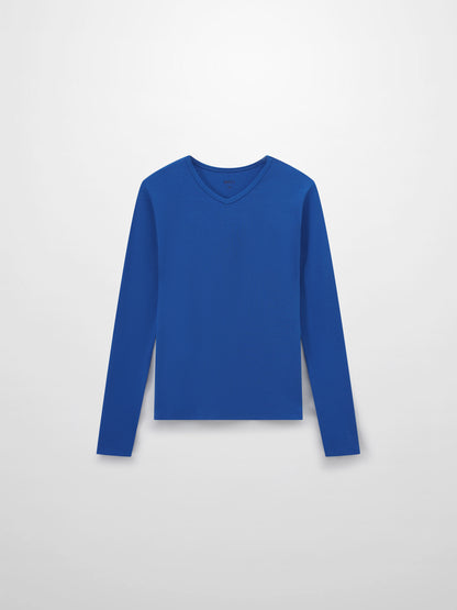 Soft Ribbed High V Tee-Cobalt Blue