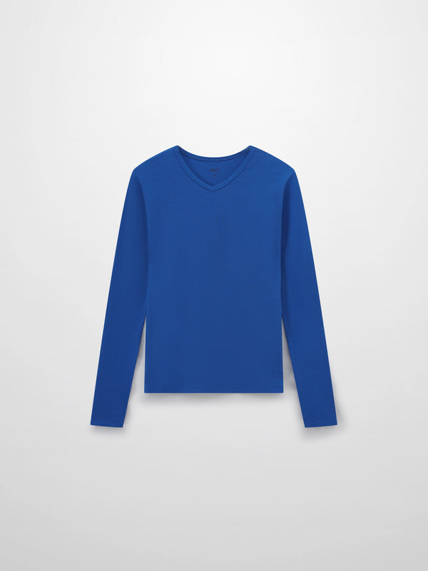 Soft Ribbed High V Tee-Cobalt Blue