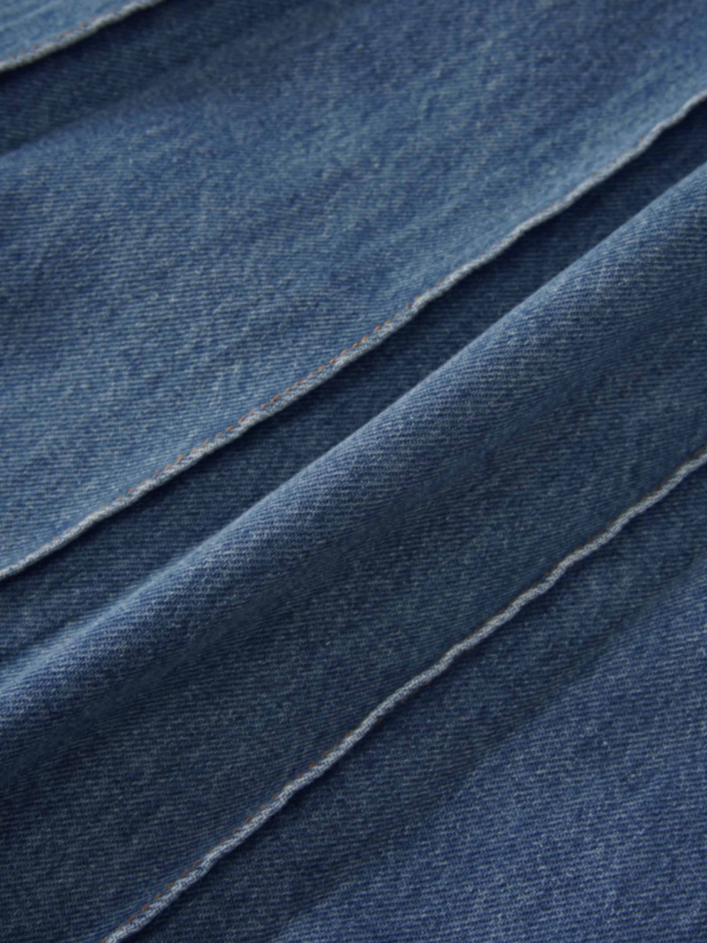 Pleat Pocket Tab Denim Skirt-Blue