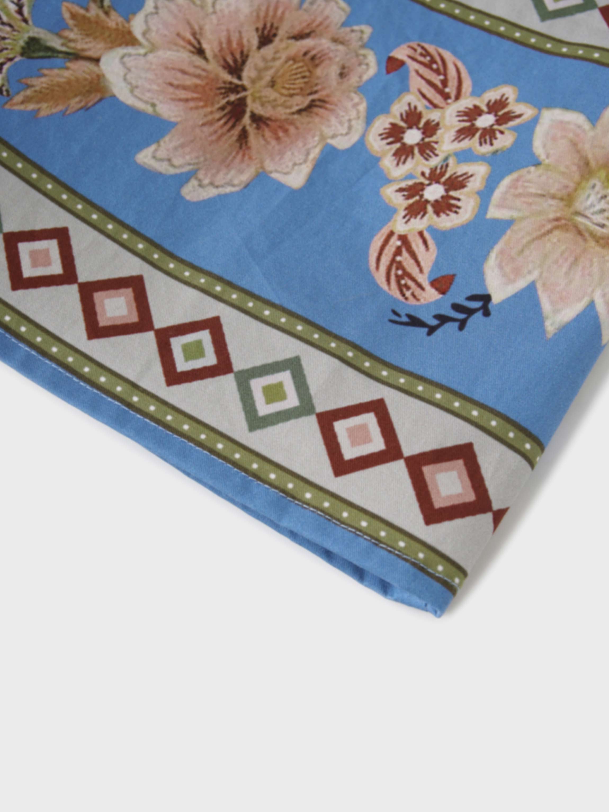 Printed Cotton Pleat Skirt-Light Blue/Peach