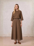 Crochet Trim Skirt-Brown