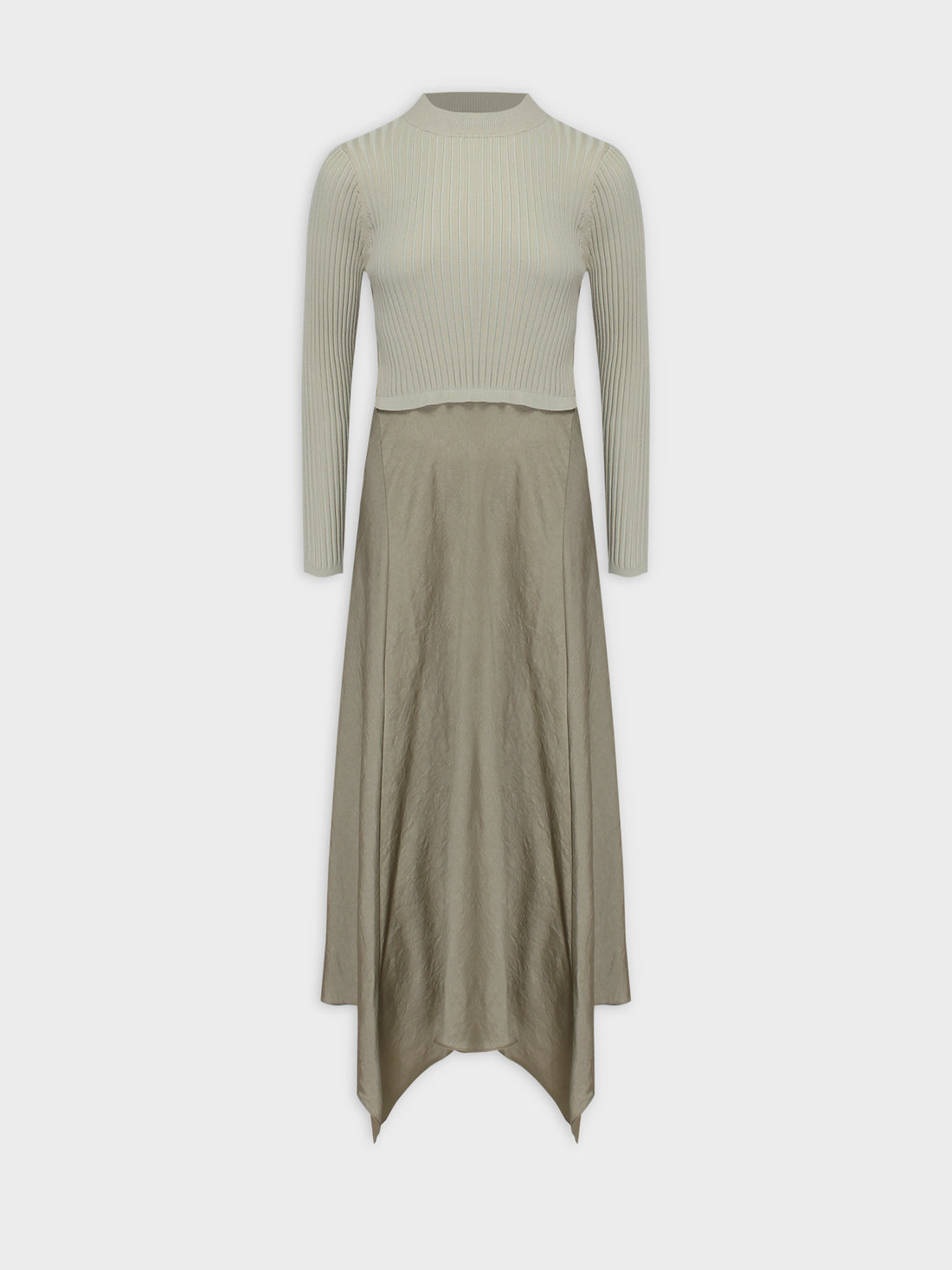 Crew Knit Satin Dress-Sage