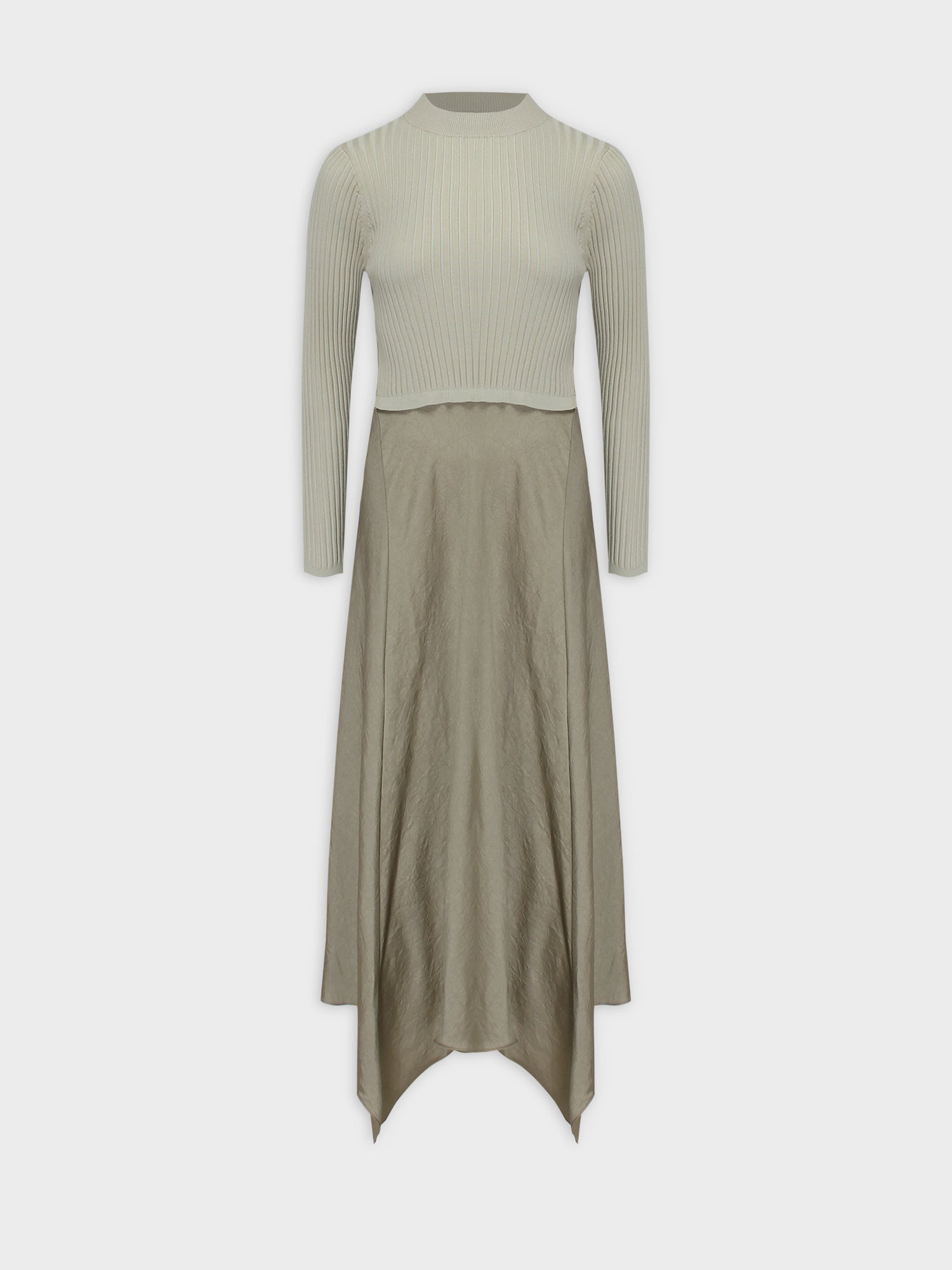 Crew Knit Satin Dress-Sage