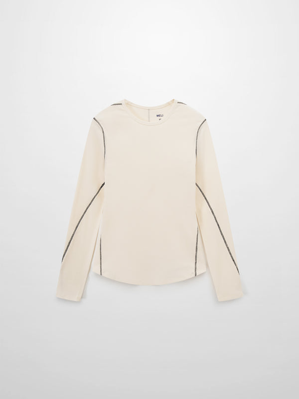 Cross Stitch Ribbed T-Shirt-Cream